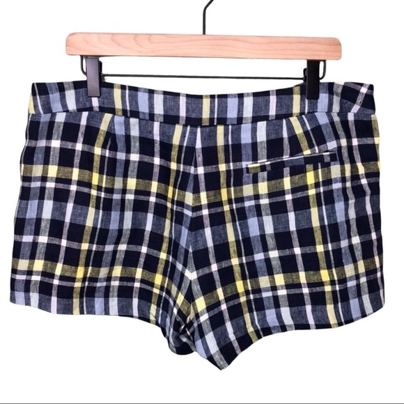 Joie Merci Plaid Linen Shorts Size 10 3 inch Blue Yellow - Picture 4 of 9